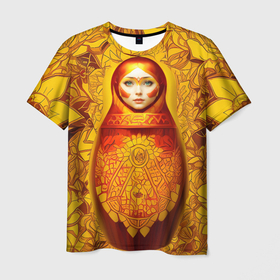 Мужская футболка 3D с принтом Матрёшка хохлома модерн в Курске, 100% полиэфир | прямой крой, круглый вырез горловины, длина до линии бедер | 