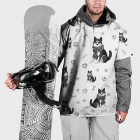 Накидка на куртку 3D с принтом Черный хаски в шарфике в Санкт-Петербурге, 100% полиэстер |  | Тематика изображения на принте: 