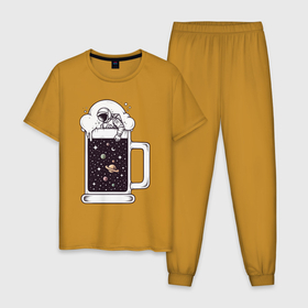 Мужская пижама хлопок с принтом Space beer в Курске, 100% хлопок | брюки и футболка прямого кроя, без карманов, на брюках мягкая резинка на поясе и по низу штанин
 | Тематика изображения на принте: 