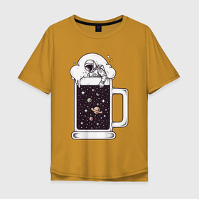 Мужская футболка хлопок Oversize с принтом Space beer в Курске, 100% хлопок | свободный крой, круглый ворот, “спинка” длиннее передней части | Тематика изображения на принте: 