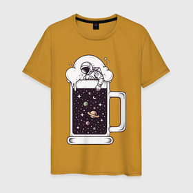 Мужская футболка хлопок с принтом Space beer в Курске, 100% хлопок | прямой крой, круглый вырез горловины, длина до линии бедер, слегка спущенное плечо. | Тематика изображения на принте: 
