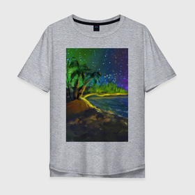 Мужская футболка хлопок Oversize с принтом Красочный ночной пляж в Курске, 100% хлопок | свободный крой, круглый ворот, “спинка” длиннее передней части | 
