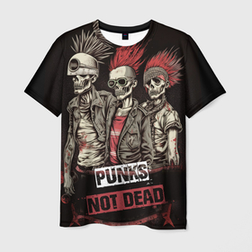 Мужская футболка 3D с принтом Punks  not  dead , 100% полиэфир | прямой крой, круглый вырез горловины, длина до линии бедер | Тематика изображения на принте: 