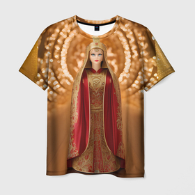 Мужская футболка 3D с принтом Матрёшка 585 Гольд царица в Белгороде, 100% полиэфир | прямой крой, круглый вырез горловины, длина до линии бедер | 