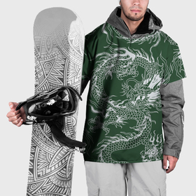 Накидка на куртку 3D с принтом Татуировка дракона на зеленом фоне в Санкт-Петербурге, 100% полиэстер |  | 