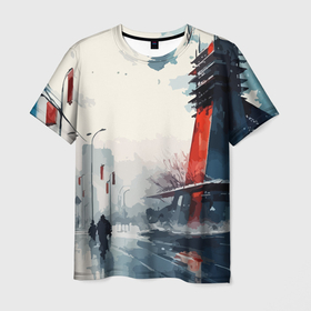 Мужская футболка 3D с принтом Наш город   коллекция Бело сине красный   Хуф и Ся в Кировске, 100% полиэфир | прямой крой, круглый вырез горловины, длина до линии бедер | 