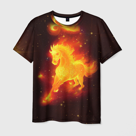 Мужская футболка 3D с принтом Огненный конь мчится в Белгороде, 100% полиэфир | прямой крой, круглый вырез горловины, длина до линии бедер | 