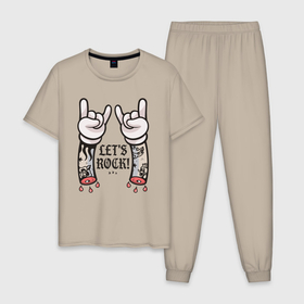 Мужская пижама хлопок с принтом Lets Rock в Кировске, 100% хлопок | брюки и футболка прямого кроя, без карманов, на брюках мягкая резинка на поясе и по низу штанин
 | 