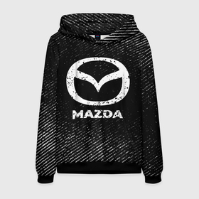 Мужская толстовка 3D с принтом Mazda с потертостями на темном фоне в Екатеринбурге, 100% полиэстер | двухслойный капюшон со шнурком для регулировки, мягкие манжеты на рукавах и по низу толстовки, спереди карман-кенгуру с мягким внутренним слоем. | 