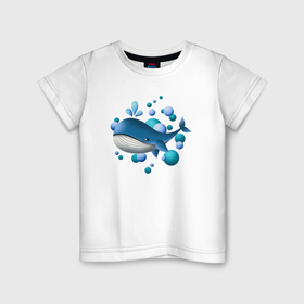 Детская футболка хлопок с принтом Кит и пузырьки , 100% хлопок | круглый вырез горловины, полуприлегающий силуэт, длина до линии бедер | 