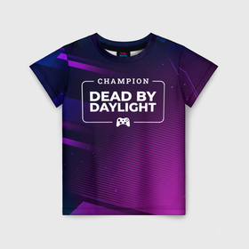 Детская футболка 3D с принтом Dead by Daylight gaming champion: рамка с лого и джойстиком на неоновом фоне в Екатеринбурге, 100% гипоаллергенный полиэфир | прямой крой, круглый вырез горловины, длина до линии бедер, чуть спущенное плечо, ткань немного тянется | 