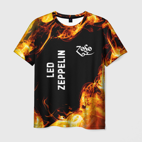 Мужская футболка 3D с принтом Led Zeppelin и пылающий огонь в Белгороде, 100% полиэфир | прямой крой, круглый вырез горловины, длина до линии бедер | 