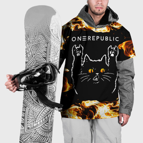 Накидка на куртку 3D с принтом OneRepublic рок кот и огонь , 100% полиэстер |  | 