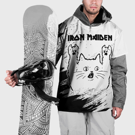 Накидка на куртку 3D с принтом Iron Maiden рок кот на светлом фоне в Тюмени, 100% полиэстер |  | Тематика изображения на принте: 