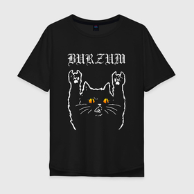 Мужская футболка хлопок Oversize с принтом Burzum rock cat в Санкт-Петербурге, 100% хлопок | свободный крой, круглый ворот, “спинка” длиннее передней части | 