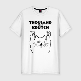 Мужская футболка хлопок Slim с принтом Thousand Foot Krutch   rock cat в Санкт-Петербурге, 92% хлопок, 8% лайкра | приталенный силуэт, круглый вырез ворота, длина до линии бедра, короткий рукав | 