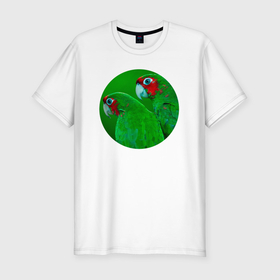 Мужская футболка хлопок Slim с принтом Два зелёных попугая в Тюмени, 92% хлопок, 8% лайкра | приталенный силуэт, круглый вырез ворота, длина до линии бедра, короткий рукав | 