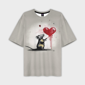 Мужская футболка oversize 3D с принтом Крыса и сердце ,  |  | 