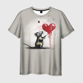 Мужская футболка 3D с принтом Крыса и сердце в Екатеринбурге, 100% полиэфир | прямой крой, круглый вырез горловины, длина до линии бедер | 