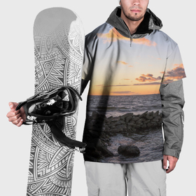 Накидка на куртку 3D с принтом Закат солнца на Финском заливе в Санкт-Петербурге, 100% полиэстер |  | 