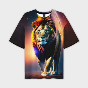Мужская футболка oversize 3D с принтом Космический грозный лев в Санкт-Петербурге,  |  | 