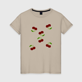 Женская футболка хлопок с принтом Спелые вишенки в Санкт-Петербурге, 100% хлопок | прямой крой, круглый вырез горловины, длина до линии бедер, слегка спущенное плечо | 