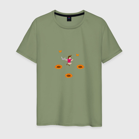 Мужская футболка хлопок с принтом Прыгающая девочка среди подсолнухов в Екатеринбурге, 100% хлопок | прямой крой, круглый вырез горловины, длина до линии бедер, слегка спущенное плечо. | 