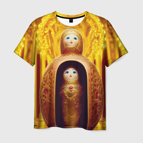 Мужская футболка 3D с принтом Матрёшка 585 Гольд купчиха в Новосибирске, 100% полиэфир | прямой крой, круглый вырез горловины, длина до линии бедер | 