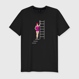 Мужская футболка хлопок Slim с принтом Девушка в бассейне у лестницы в Петрозаводске, 92% хлопок, 8% лайкра | приталенный силуэт, круглый вырез ворота, длина до линии бедра, короткий рукав | 