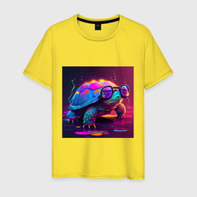 Мужская футболка хлопок с принтом Неоновая черепаха , 100% хлопок | прямой крой, круглый вырез горловины, длина до линии бедер, слегка спущенное плечо. | 