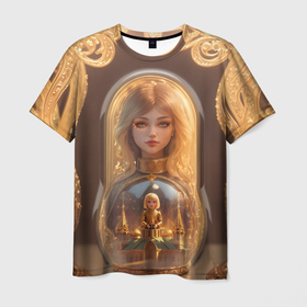 Мужская футболка 3D с принтом Матрёшка девочка в Новосибирске, 100% полиэфир | прямой крой, круглый вырез горловины, длина до линии бедер | 