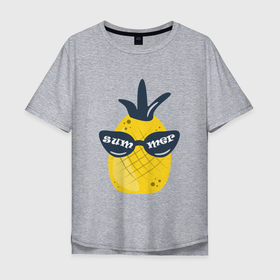 Мужская футболка хлопок Oversize с принтом Солнечный ананас в Петрозаводске, 100% хлопок | свободный крой, круглый ворот, “спинка” длиннее передней части | 