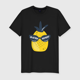 Мужская футболка хлопок Slim с принтом Солнечный ананас в Петрозаводске, 92% хлопок, 8% лайкра | приталенный силуэт, круглый вырез ворота, длина до линии бедра, короткий рукав | 