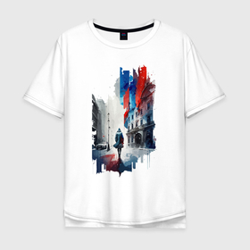 Мужская футболка хлопок Oversize с принтом Прогулка по Москве   коллекция Бело сине красный   Хуф и Ся   дополнение , 100% хлопок | свободный крой, круглый ворот, “спинка” длиннее передней части | 