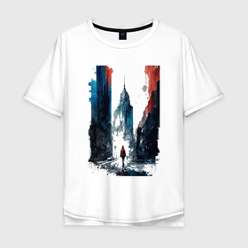 Мужская футболка хлопок Oversize с принтом Ощущение Москвы   коллекция Бело сине красный   Хуф и Ся   дополнение , 100% хлопок | свободный крой, круглый ворот, “спинка” длиннее передней части | 