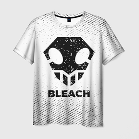 Мужская футболка 3D с принтом Bleach с потертостями на светлом фоне в Санкт-Петербурге, 100% полиэфир | прямой крой, круглый вырез горловины, длина до линии бедер | 
