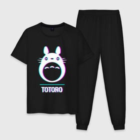 Мужская пижама хлопок с принтом Символ Totoro в стиле glitch в Курске, 100% хлопок | брюки и футболка прямого кроя, без карманов, на брюках мягкая резинка на поясе и по низу штанин
 | 