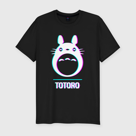 Мужская футболка хлопок Slim с принтом Символ Totoro в стиле glitch в Кировске, 92% хлопок, 8% лайкра | приталенный силуэт, круглый вырез ворота, длина до линии бедра, короткий рукав | 