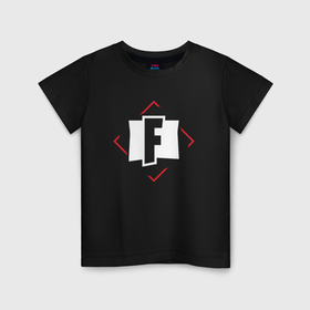 Детская футболка хлопок с принтом Символ Fortnite в красном ромбе в Кировске, 100% хлопок | круглый вырез горловины, полуприлегающий силуэт, длина до линии бедер | 