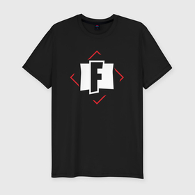 Мужская футболка хлопок Slim с принтом Символ Fortnite в красном ромбе в Кировске, 92% хлопок, 8% лайкра | приталенный силуэт, круглый вырез ворота, длина до линии бедра, короткий рукав | 