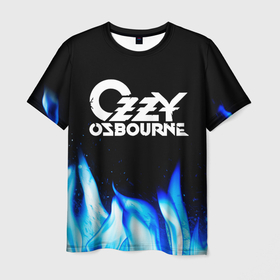 Мужская футболка 3D с принтом Ozzy Osbourne blue fire в Кировске, 100% полиэфир | прямой крой, круглый вырез горловины, длина до линии бедер | 