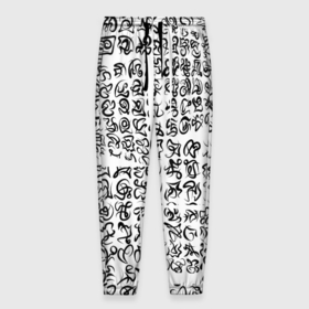 Мужские брюки 3D с принтом каракули письмена в Новосибирске, 100% полиэстер | манжеты по низу, эластичный пояс регулируется шнурком, по бокам два кармана без застежек, внутренняя часть кармана из мелкой сетки | 