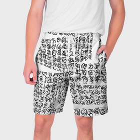 Мужские шорты 3D с принтом каракули письмена в Новосибирске,  полиэстер 100% | прямой крой, два кармана без застежек по бокам. Мягкая трикотажная резинка на поясе, внутри которой широкие завязки. Длина чуть выше колен | 