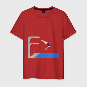 Мужская футболка хлопок с принтом Прыжок с вышки в бассейн спортсменки в Петрозаводске, 100% хлопок | прямой крой, круглый вырез горловины, длина до линии бедер, слегка спущенное плечо. | 