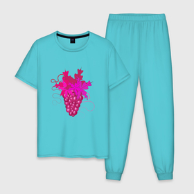 Мужская пижама хлопок с принтом Розовый виноград , 100% хлопок | брюки и футболка прямого кроя, без карманов, на брюках мягкая резинка на поясе и по низу штанин
 | 