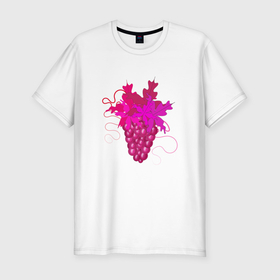 Мужская футболка хлопок Slim с принтом Розовый виноград , 92% хлопок, 8% лайкра | приталенный силуэт, круглый вырез ворота, длина до линии бедра, короткий рукав | 