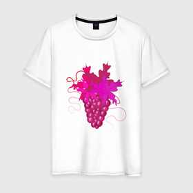 Мужская футболка хлопок с принтом Розовый виноград , 100% хлопок | прямой крой, круглый вырез горловины, длина до линии бедер, слегка спущенное плечо. | 