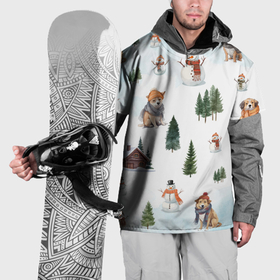 Накидка на куртку 3D с принтом Собачки, ёлочки и снеговички в Тюмени, 100% полиэстер |  | Тематика изображения на принте: 