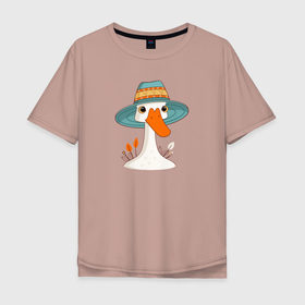 Мужская футболка хлопок Oversize с принтом Гусь в шляпе в Санкт-Петербурге, 100% хлопок | свободный крой, круглый ворот, “спинка” длиннее передней части | 