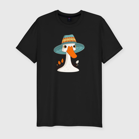 Мужская футболка хлопок Slim с принтом Гусь в шляпе в Санкт-Петербурге, 92% хлопок, 8% лайкра | приталенный силуэт, круглый вырез ворота, длина до линии бедра, короткий рукав | 